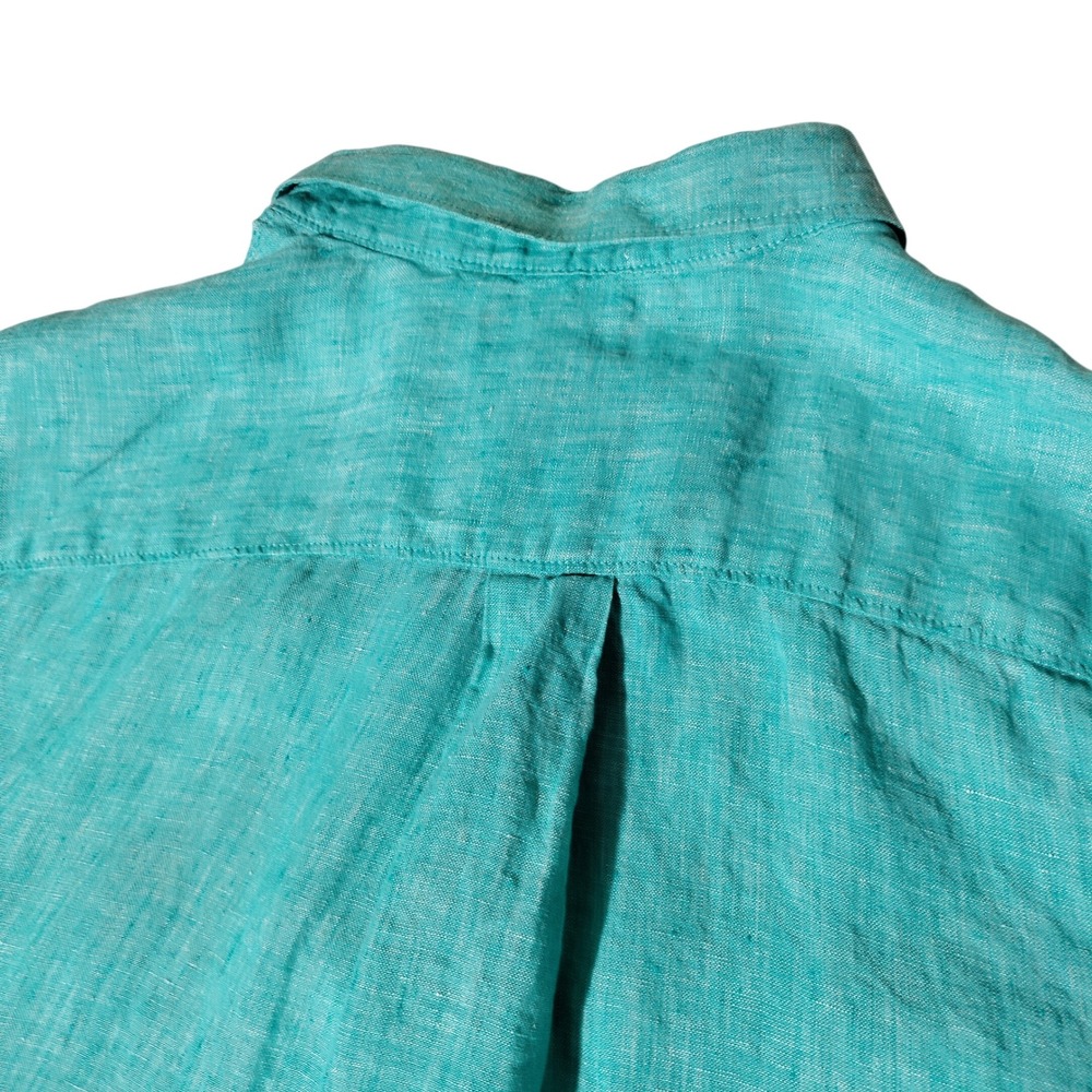 Lands End Mens Teal 100% Linen Short Sleeve Button Down Shirt Traditional Fit L - Picture 3 of 7